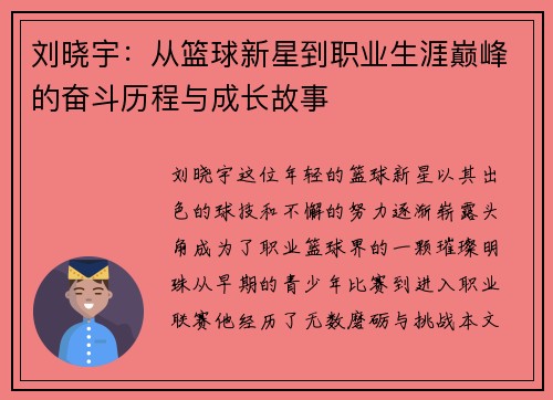 刘晓宇：从篮球新星到职业生涯巅峰的奋斗历程与成长故事